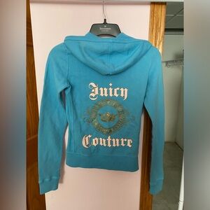 New With Tags! Juicy Couture Blue Embellished Fleece  Zip Up Hoodie. Size XS